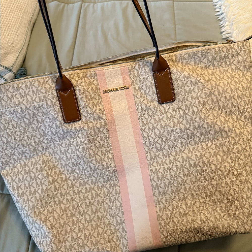 Michael Kors Cream and Pink Signature Tote